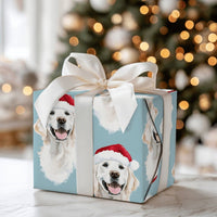 Santa Dog Gift Wrap, Golden Retriever Christmas Wrapping Paper, Adorable Puppy Holiday Wrapping Paper, Xmas Dog Lover Gift Wrapping Paper