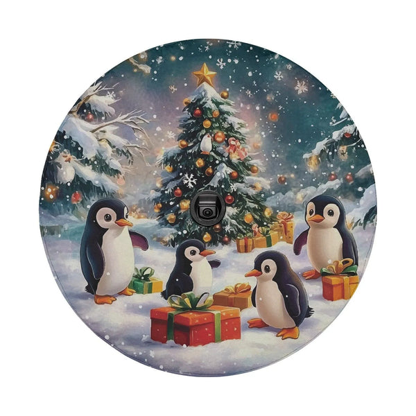 Winter Holiday Present Giving Penguins Tire Cover, Penguin Christmas Spare Tire Cover, Festive Xmas Tree Decor for Jeep SUV T