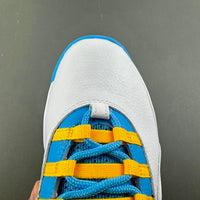 High Top Sneakers, White Blue Yellow Colorway, Leather Footwear, Lace Up Design, Casual Gift for Sneaker Fans