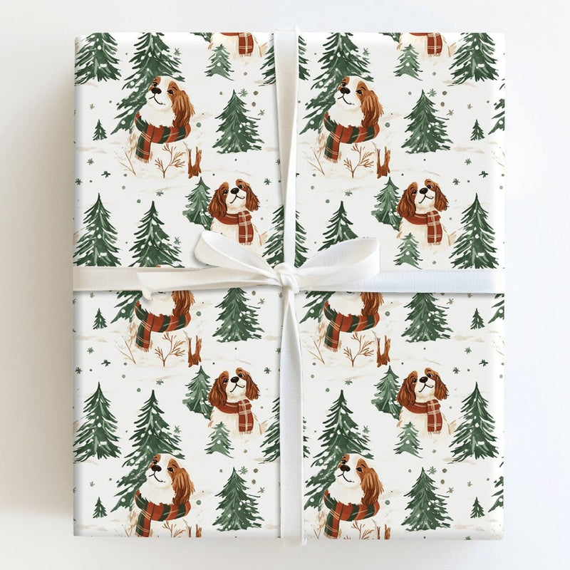 Watercolor Dog Gift Wrap, Cavalier King Charles Spaniel Christmas Wrapping Paper, Holiday Puppy Wrapping Paper Roll, Dog Lover Present Wrap