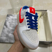 Low Top Sneakers, Blue White Red Colorway, Lace Up Design, Casual Gift for Sneaker Fans