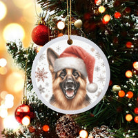 Santa Hat Dog Ornament, German Shepherd Christmas Ornament, Ceramic German Shepherd Holiday Decor, Pet Lover Tree Keepsake Present
