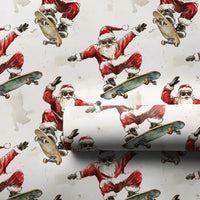 Sunglasses Santa Gift Wrap, Skateboarding Santa Wrapping Paper, Humorous Christmas Wrapping Paper, Skater Santa Holiday Paper, Xmas Gift Wrap