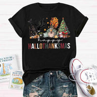 Halloween Fall Christmas Shirt, Hallothanksmas T-Shirt, Humorous Holiday Season Graphic Tee, Adorable Autumn Xmas T-Shirt, Present for Him and Her
