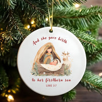 Luke 2 7 Bible Verse Ornament, Nativity Scene Christmas Ornament, Religious Christian Tree Ornament, Faith Holiday Keepsake Present