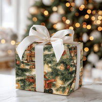 Teddy Bear Rocking Horse Gift Wrap, Vintage Toy Christmas Wrapping Paper, Nostalgic Xmas Wrapping Paper Roll, Retro Holiday Gift Wrap