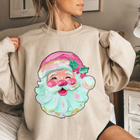 Oil Painting Brushstroke Graphic Sweater, Retro Santa Christmas Sweatshirt, Preppy Holiday Crewneck, Aesthetic Xmas Pullover Present