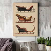 Victorian Winter Sledding Scene Canvas Print, Vintage Horse Sleigh Canvas Wall Art, Antique Christmas Canvas Art