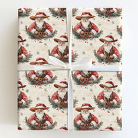Watercolor Country Christmas Gift Wrap, Rustic Cowboy Santa Wrapping Paper, Western Santa Wreath Holiday Paper, Vintage Xmas Wrapping Roll