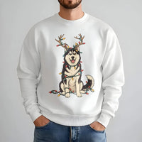 Husky in Christmas Lights Crewneck, Christmas Husky Sweatshirt, Reindeer Antlers Husky Sweater, Holiday Dog Lover Pullover, Xmas Present