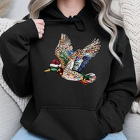 Christmas Duck Hunter Hooded Sweatshirt, Sparkling Rhinestone Mallard Duck Hoodie, Winter Outdoor Pullover Hoodie, Holiday Hunter Present
