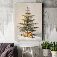 Gold Ornaments Holiday Wall Art, Vintage Christmas Tree Canvas, Classic Christmas Tree Print, Festive Winter Oil Painting Canvas