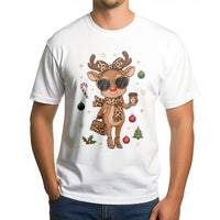 Leopard Print Christmas T-Shirt, Boujee Reindeer T-Shirt, Adorable Holiday Animal Graphic Tee, Retro Winter Reindeer Shirt, Womens Xmas Present