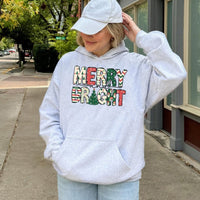 Festive Holiday Graphic Sweatshirt, Merry and Bright Christmas Hoodie, Adorable Xmas Lettering Hooded Pullover, Winter Holiday Present for Family