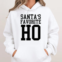 Humorous Adult Christmas Sweatshirt, Santa's Favorite Ho Hoodie, Naughty Xmas Holiday Party Pullover, Sarcastic Santa Hooded Sweatshirt