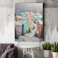 Colorful Snowy Town Canvas Wall Art, Christmas Village Canvas Print, Winter Holiday Canvas Decor, Xmas Town Painting, Christmas Present
