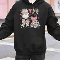 Pink Aesthetic Tree Holiday Sweatshirt, Coquette Christmas Bow Santa Hoodie, Preppy Winter Pullover, Trendy Girly Xmas Present for Her
