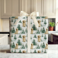 Snowy Pine Tree Dog Gift Wrap, Golden Retriever Wrapping Paper, Winter Landscape Wrapping Paper, Christmas Pet Gift Wrap, Holiday Dog Paper