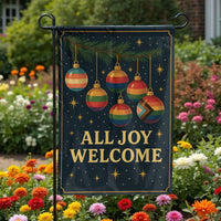 All Joy Welcome Holiday Yard Flag, LGBTQ Pride Garden Flag, Rainbow Christmas Ornaments Outdoor Flag, Inclusive Holiday Garden Decor