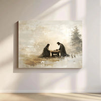Abstract Holy Family Wall Art, Nativity Scene Canvas Print, Religious Christian Canvas Artwork, Christmas Holiday Canvas Wall Decor