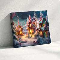 Gingerbread House Holiday Wall Art, Christmas Candy Village Canvas Print, Festive Winter Canvas Art, Adorable Christmas Home Decor Canvas