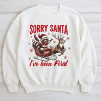 Humorous Trash Panda Ugly Sweater, Sorry Santa I've Been Feral Raccoon Sweatshirt, Adorable Holiday Raccoon Crewneck, Christmas Humor Present