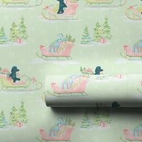 Watercolor Poodle Sleigh Gift Wrap, Black Poodle Wrapping Paper, Adorable Dog Christmas Wrapping Paper, Black Poodle Holiday Gift Wrap Paper