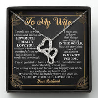 CZ Eternal Bond Heart Pendant, Double Heart Necklace for Wife, 14K White Gold Stainless Steel Necklace, Christmas Anniversary Present for Her