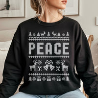 Reindeer Snowflake Pattern Sweater, Peace Ugly Christmas Sweatshirt, Humorous Retro Xmas Party Crewneck, Holiday Fair Isle Pullover