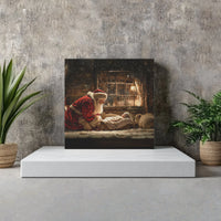 Religious Christmas Square Canvas, Santa Kneeling at Manger Canvas Art, Christian Nativity Wall Art, Christmas Nativity Print Canvas Decor