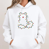 Fairy Lights Kitty Sweatshirt, Cat Christmas Hoodie, Adorable Cat Holiday Hooded Pullover, Festive Kitten Christmas Hoodie, Present for Cat Lovers