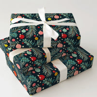 Pine Branch Holiday Gift Wrap, Colorful Ornaments Christmas Wrapping Paper, Navy Blue Xmas Wrapping Paper, Festive Winter Gift Wrap Roll