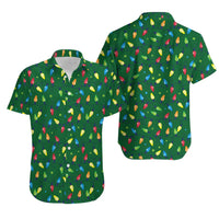 Festive Holiday Bulb Shirt, Christmas Lights Hawaiian Shirt, Ugly Christmas Beach Shirt, Tropical Xmas Aloha Shirt, Holiday Party Shirt