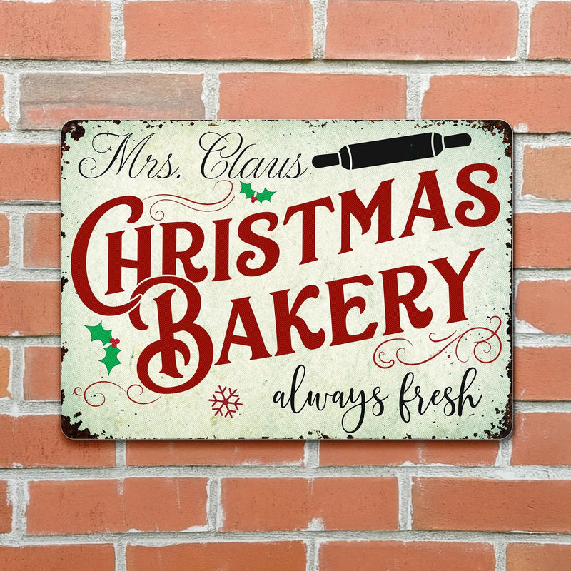 Holiday Kitchen Metal Sign, Christmas Bakery Always Fresh Metal Sign, Holly Snowflake Wall Decor, Retro Christmas Plaque, Baker Metal Sign