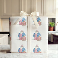 Pink Suit Santa Claus Wrapping Paper, Travel Santa Wrapping Paper, Whimsical Watercolor Holiday Gift Wrap, Christmas Present Wrapping Paper
