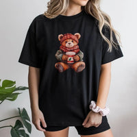 Adorable Holiday Coffee Drinking Teddy Bear Graphic Tee, Christmas Bear T-Shirt, Comfy Winter Festive Shirt, Christmas Season Present