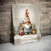 Watercolor Holiday Gnome Print, Christmas Gnome Canvas Wall Art, Festive Xmas Lantern Poster, Winter Home Decor Digital Download