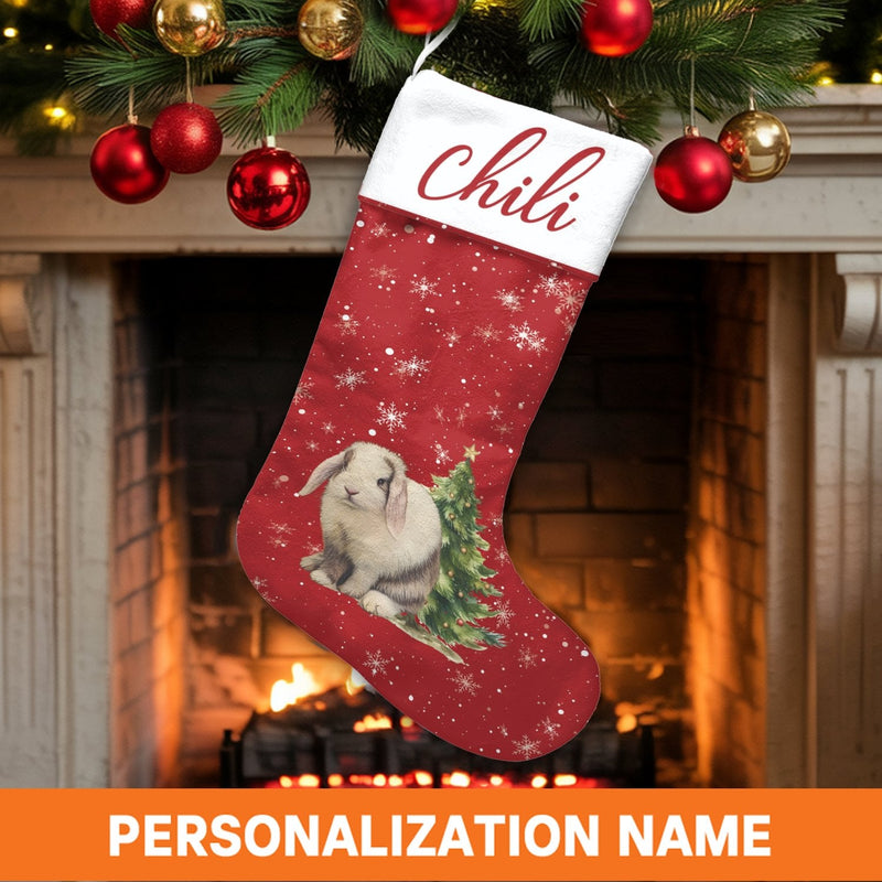 Personalized Rabbit Stocking, Lop-Eared Bunny Christmas Stocking, Custom Pet Holiday Stocking, Animal Christmas Stocking, Bunny Lover Present