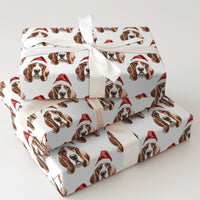 Festive Winter Holiday Dog Gift Wrap, Basset Hound Christmas Wrapping Paper, Adorable Basset Hound Wrapping Paper, Xmas Dog Lover Present Wrap