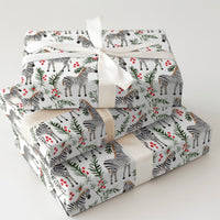 Holiday Holly Berry Gift Wrapping Paper, Christmas Zebra Wrapping Paper, Safari Xmas Gift Wrap, Winter Animal Holiday Present Wrap