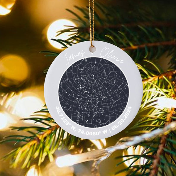Personalized Night Sky Wedding Ornament, Custom Star Map Ornament, Ceramic Christmas Ornament, Couples Anniversary Keepsake D