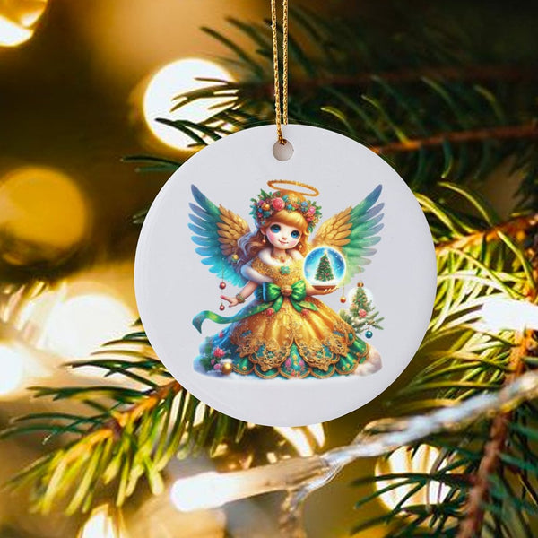 Adorable Holiday Fairy Ornament, Christmas Angel Ceramic Ornament, Snow Globe Tree Ornament, Festive Winter Keepsake Present 