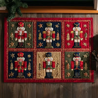 Festive Soldier Patchwork Welcome Mat, Nutcracker Christmas Doormat, Vintage Holiday Front Door Rug, Traditional Xmas Entry Decor Present