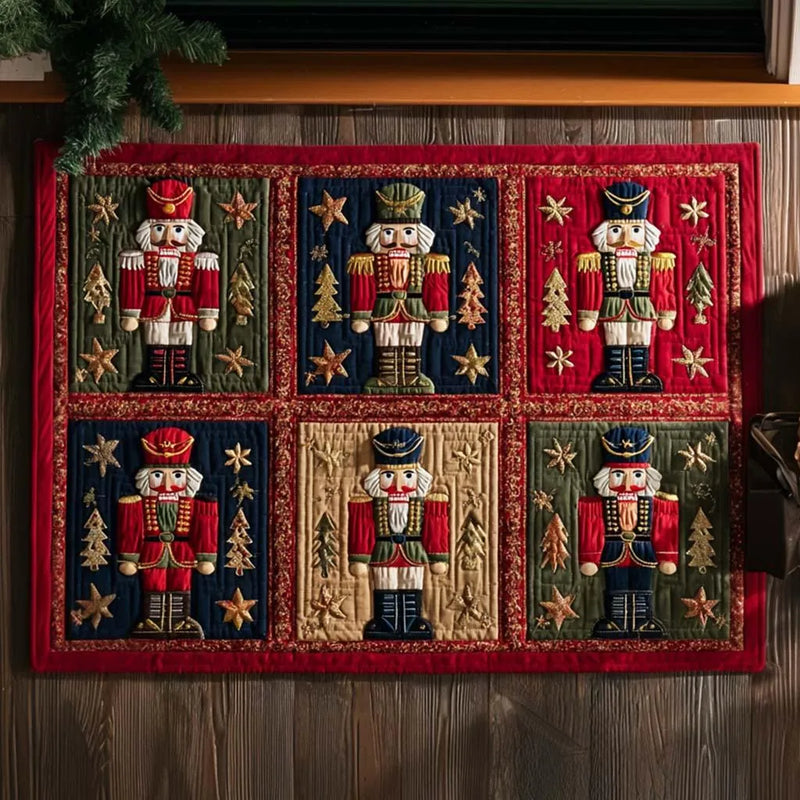 Festive Soldier Patchwork Welcome Mat, Nutcracker Christmas Doormat, Vintage Holiday Front Door Rug, Traditional Xmas Entry Decor Present