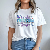 Retro Groovy Snowflake T-Shirt, It's Freezing Season Shirt, Adorable Winter Holiday Graphic Tee, Comfy Christmas Season Shirt, Womens Xmas Present