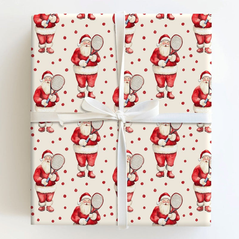 Sporty Christmas Gift Wrap, Santa Tennis Wrapping Paper, Watercolor Tennis Player Holiday Wrapping Paper, Adorable Santa Claus Gift Wrap Roll