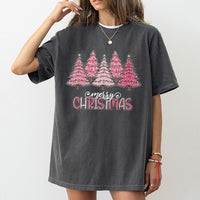 Merry Christmas T-Shirt, Pink Leopard Christmas Tree Shirt, Pink Holiday Trees Graphic Tee, Adorable Festive Christmas Shirt, Present for Her