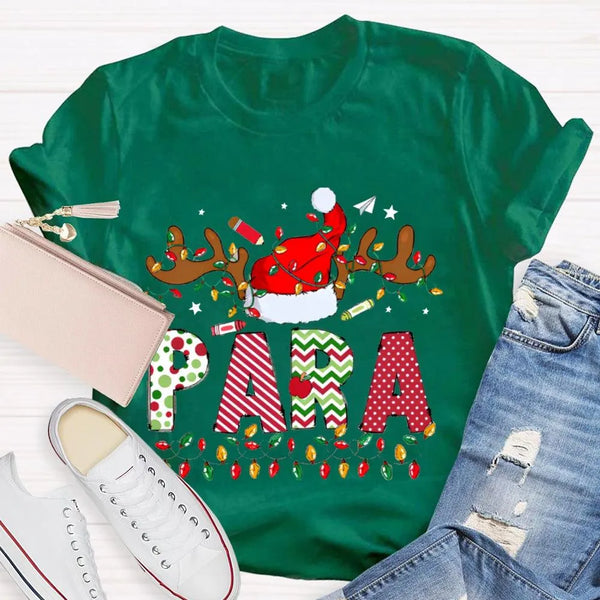 Santa Hat Holiday Paraeducator Tee, Paraprofessional Christmas Lights Shirt, Adorable Christmas SPED T-Shirt, School Staff Xm