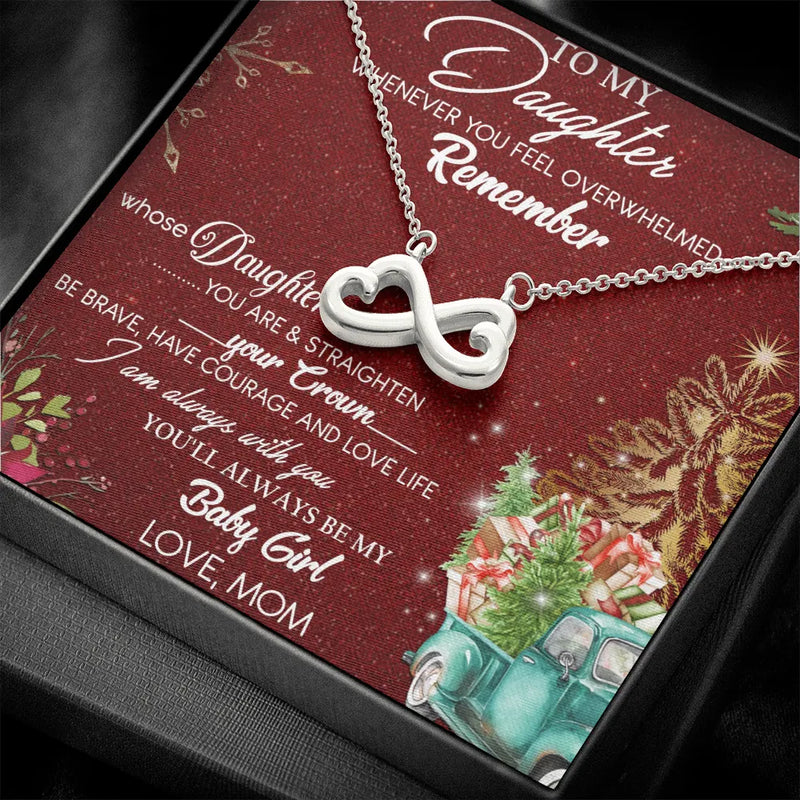 14k White Gold Finish Heart Pendant Necklace, Christmas Infinity Heart Necklace for Daughter, Holiday Message Card Jewelry Present from Mom