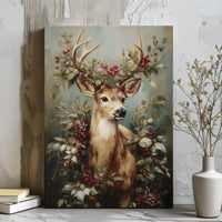 Rustic Winter Forest Canvas Print, Christmas Deer Canvas Wall Art, Woodland Deer Canvas Painting, Holiday Wall Decor, Winter Nature Present